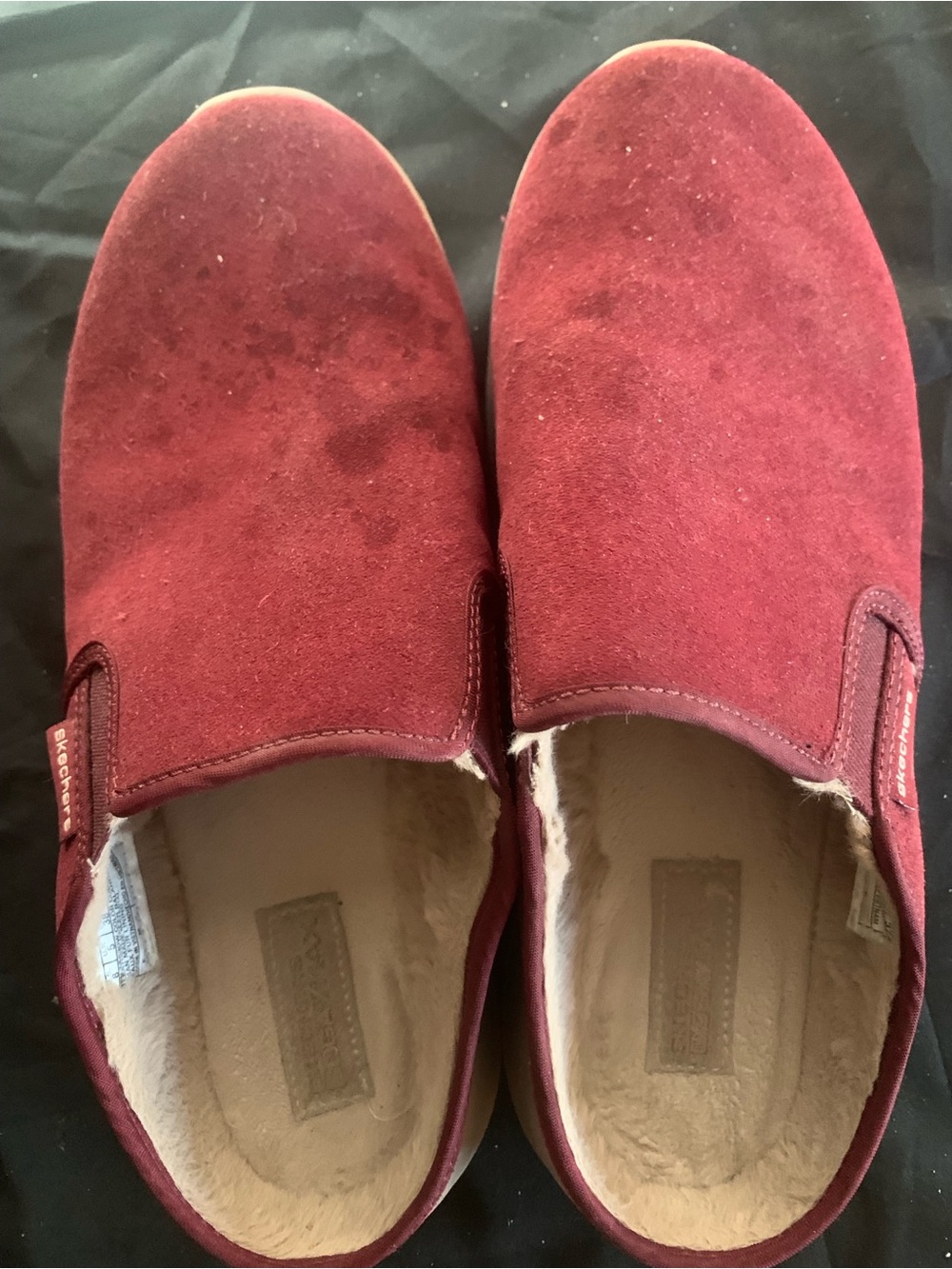 Woman’s Burgundy Slip-On Suede Casual Shoes Size 8 WIDE Skechers